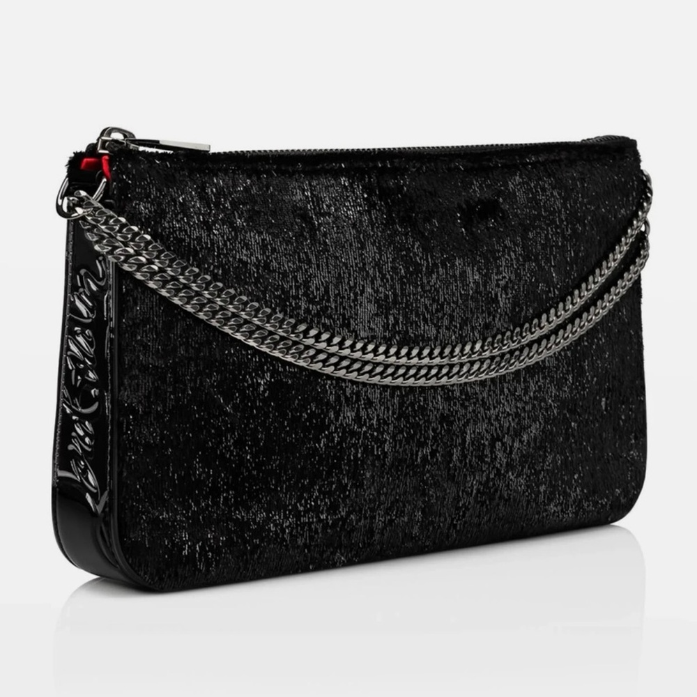 Christian Louboutin Black Velvet Chain Clutch